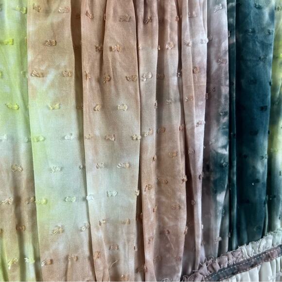 Babydoll Tie Dyed Easel Swiss Dot Tiered Mini Dress Small Boho Hippie Cottage - Picture 10 of 14